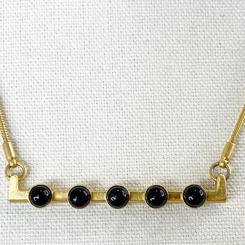 Madewell Gold-tone Brass With Black Cabochons Bar Necklace Hook Clasp 19” - Picture 4 of 10